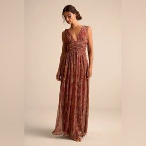 Lulus Evaluna Rust Abstract Plisse Sleeveless Maxi Dress